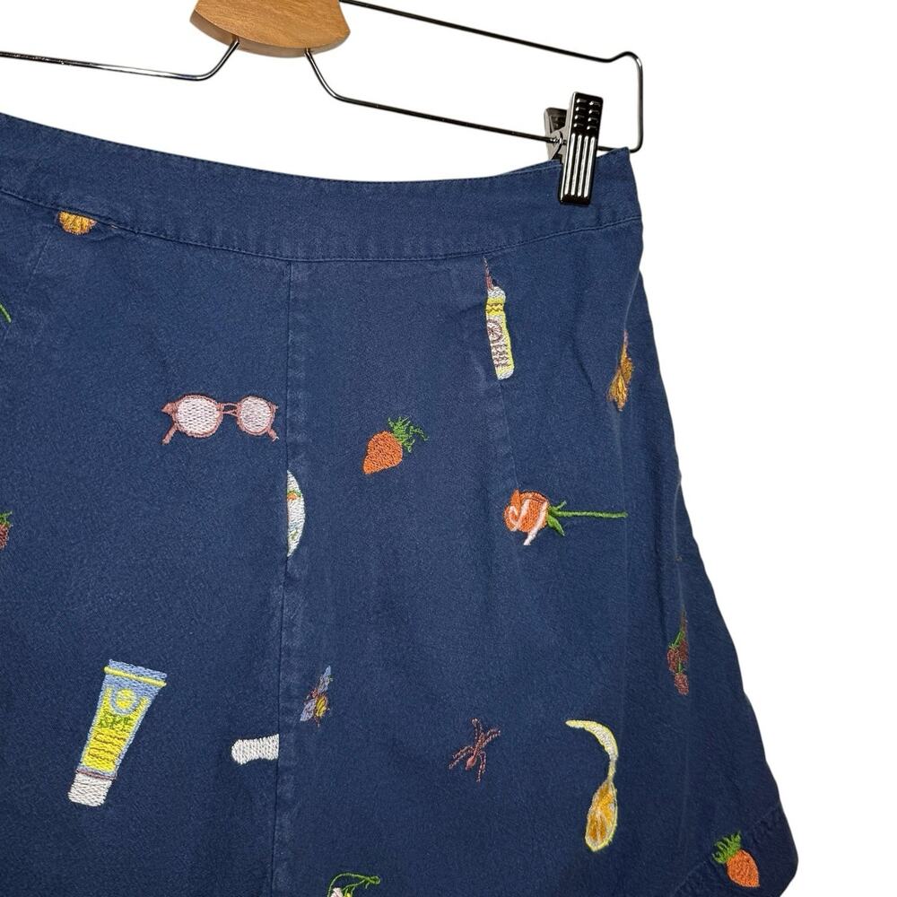 Samantha Pleet Indigo Blue Cotton Novelty Embroidered High Rise Sun Shorts 4 - Picture 7 of 9